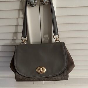 Coach Dark Gray and Brown Leather Satchel